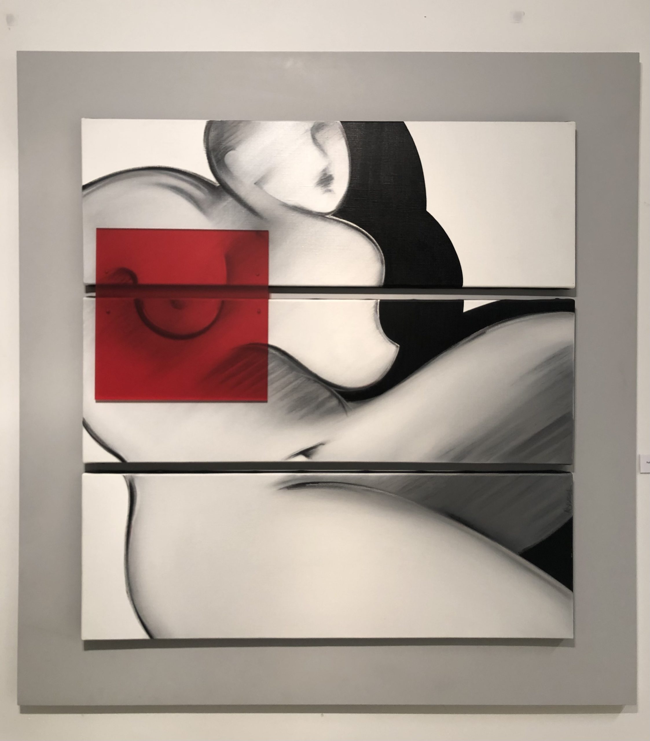 Œuvre mixte de peinture avec éléments de dessin au crayon